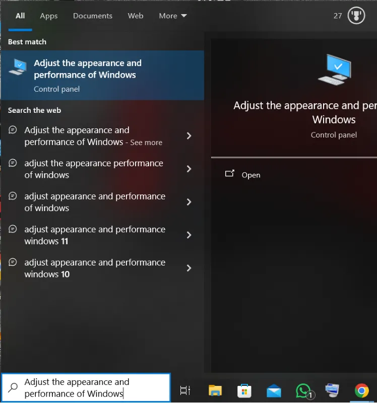 Adjust the appearance and performance of Windows