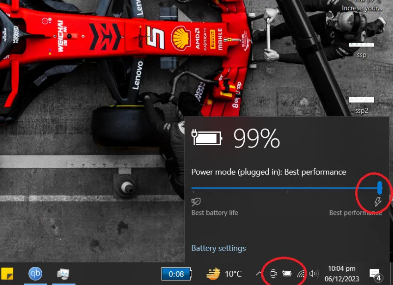 Click on Battery icon