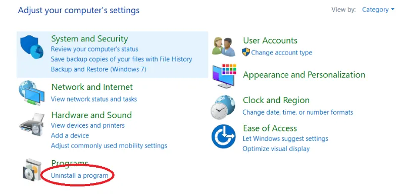 Control Panel main menu