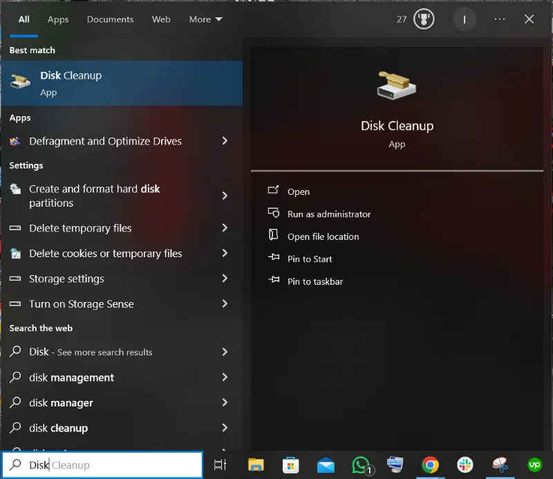 Disk-cleaup-start-menu
