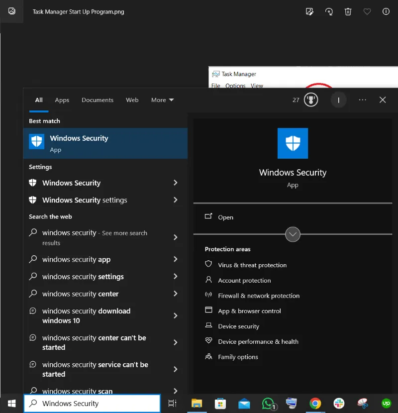 Serch bar Windows security