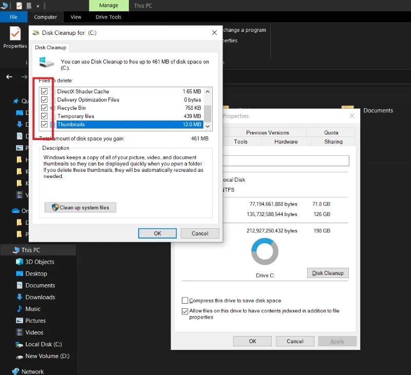 Disk cleanup delete files