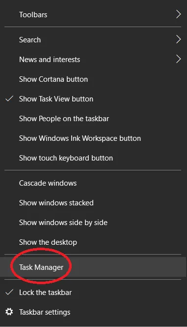 Task Bar Task Menu Item